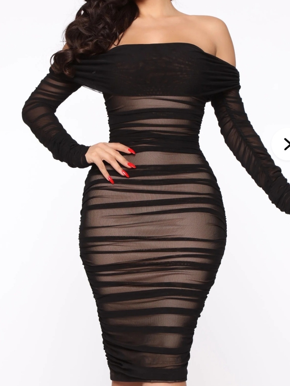 Fashionnova Black Ruched Off the Shoulder Midi Dress